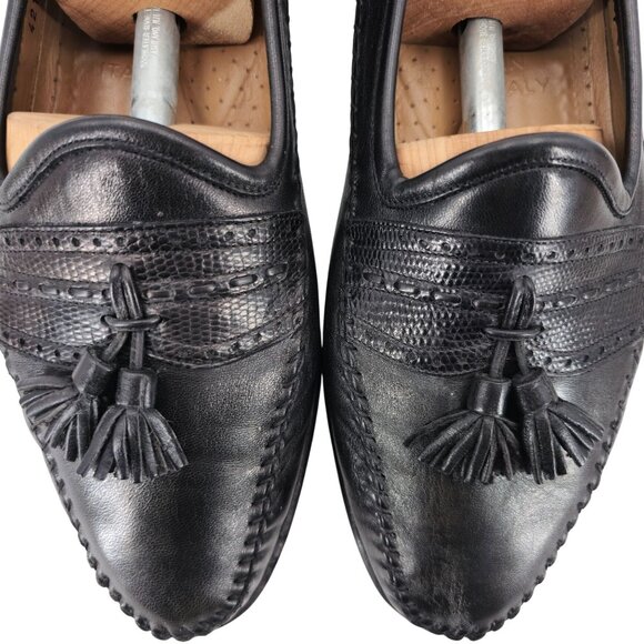 Santoni Italy Relaxed Black Leather Dress Shoes Mens 10.5 Moc-toe Tassel Loafers main image 11